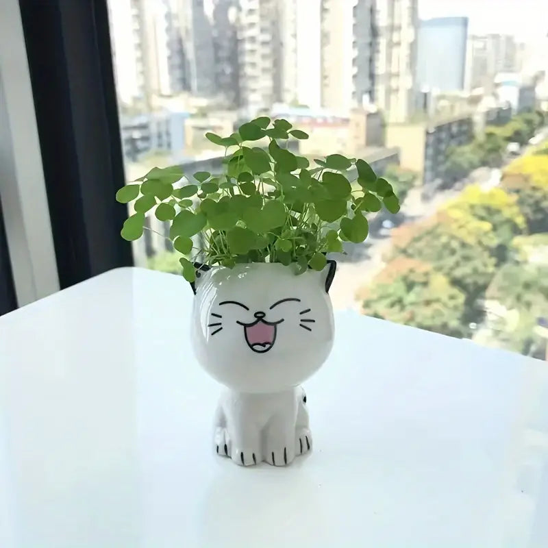 Mini pot de fleurs en forme de chat – Jardinière décorative mignonne pour plantes et succulentes