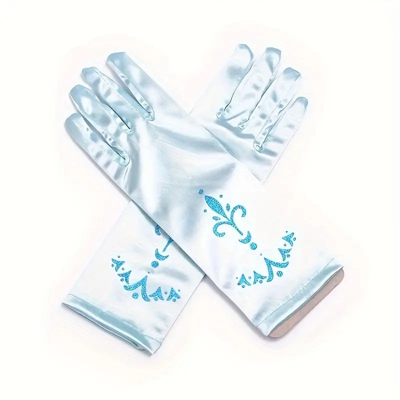 Gants longs femme satin rose avec motifs bleus – Accessoires élégants pour soirées, mariages et déguisements