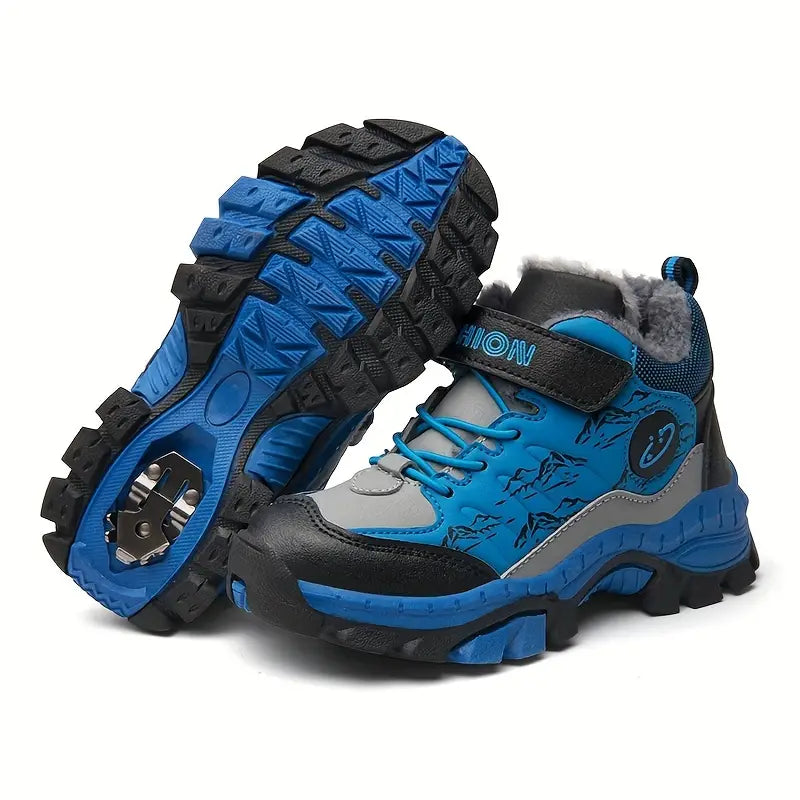 Bottes garçon de randonnée imperméables avec fourrure chaude – Chaussures d’hiver antidérapantes et résistantes