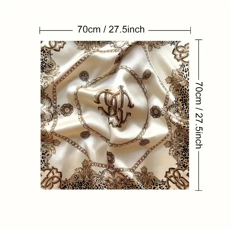 Foulard carré femme soie imprimé chaînes et léopard – Écharpe élégante et chic