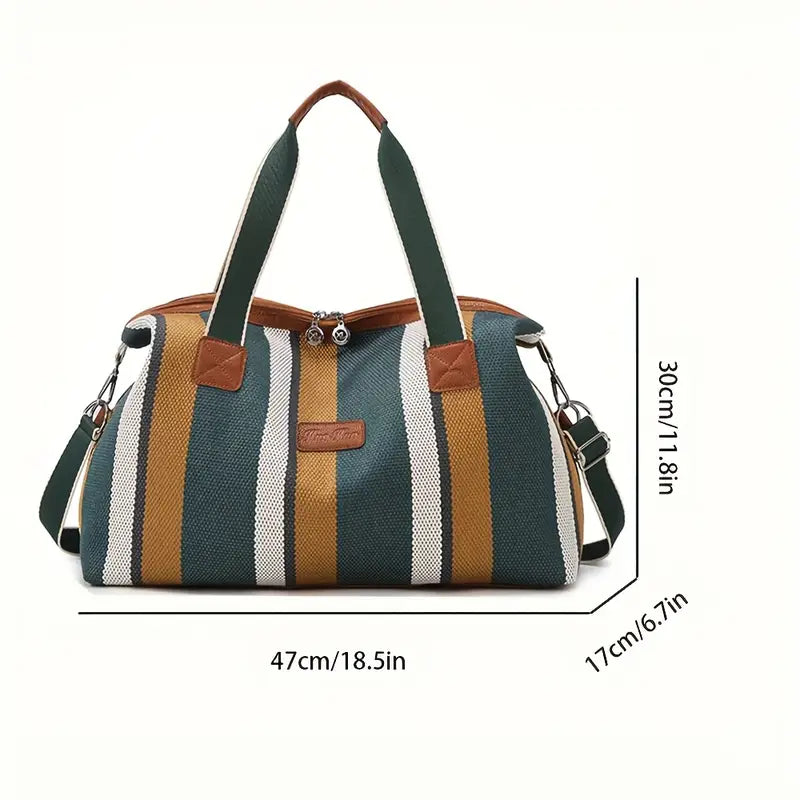 Sac de Voyage Rayé en Tissu Résistant – Cabine Week-End Grande Capacité avec Bandoulière Amovible