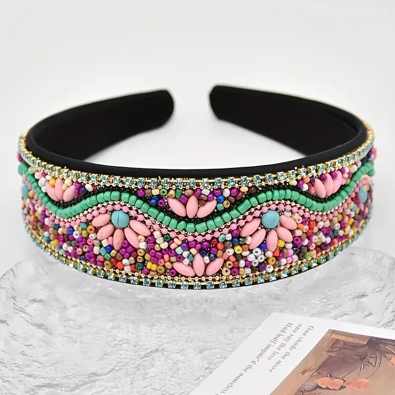 Serre-tête femme bohème chic perlé multicolore – Accessoire cheveux élégant et tendance