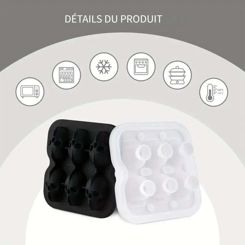 Moule à Glaçons Crâne 3D en Silicone – Bac Original pour Glace en Forme de Tête de Mort, Idéal Cocktails & Whisky