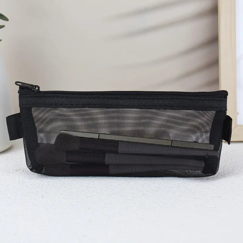 Trousse de maquillage transparente en maille noire Motifs cœurs, légère et respirante