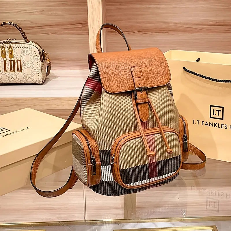 Sac à dos femme en toile et cuir – Élégant, pratique avec poches latérales