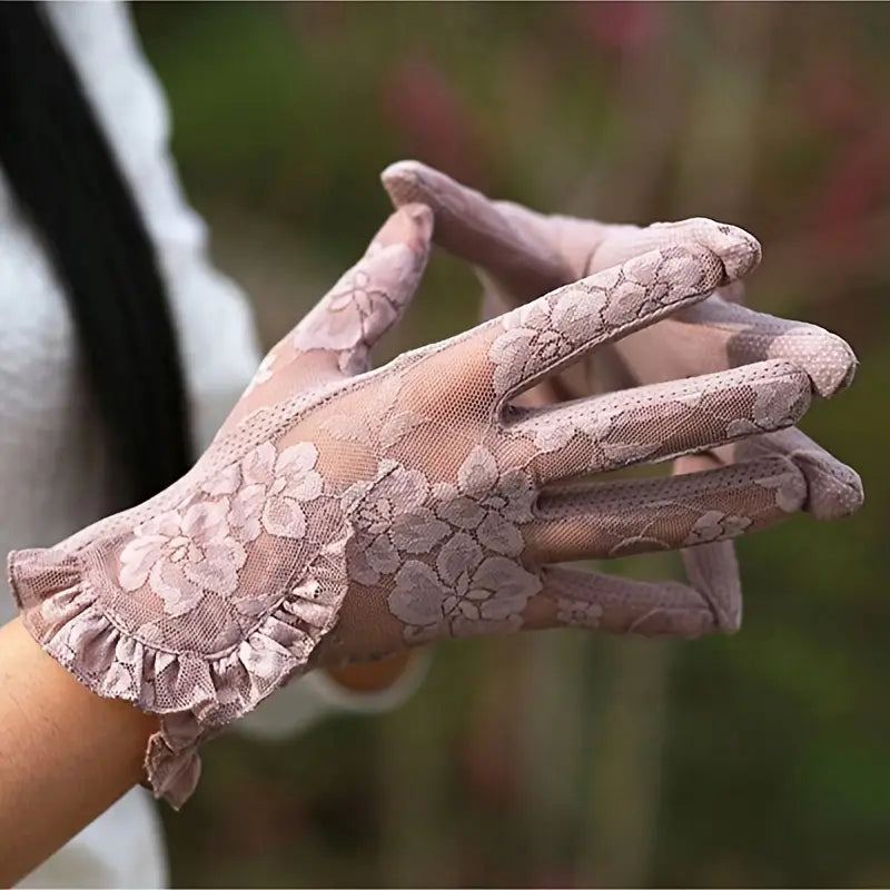 Gants femme en dentelle grise élégante – Accessoire chic pour mariage et cérémonies
