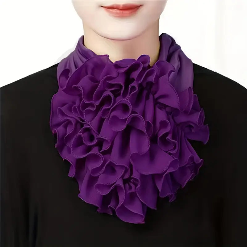 Faux col femme plastron élégant – Col amovible à volants en tissu violet pour chemisier et pull
