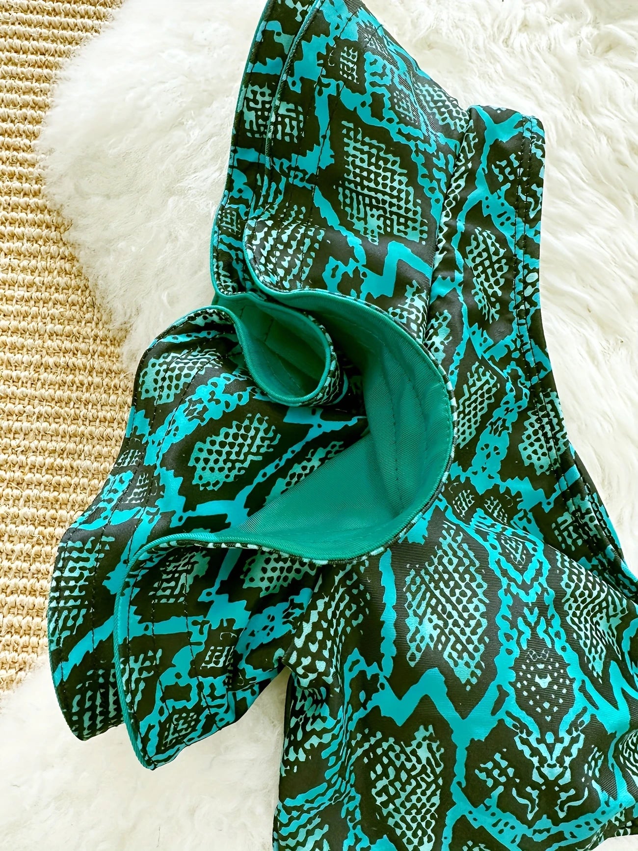 Ensemble Maillot de Bain Femme à Volants – Imprimé Python & Ceinture Nouée Taille Haute