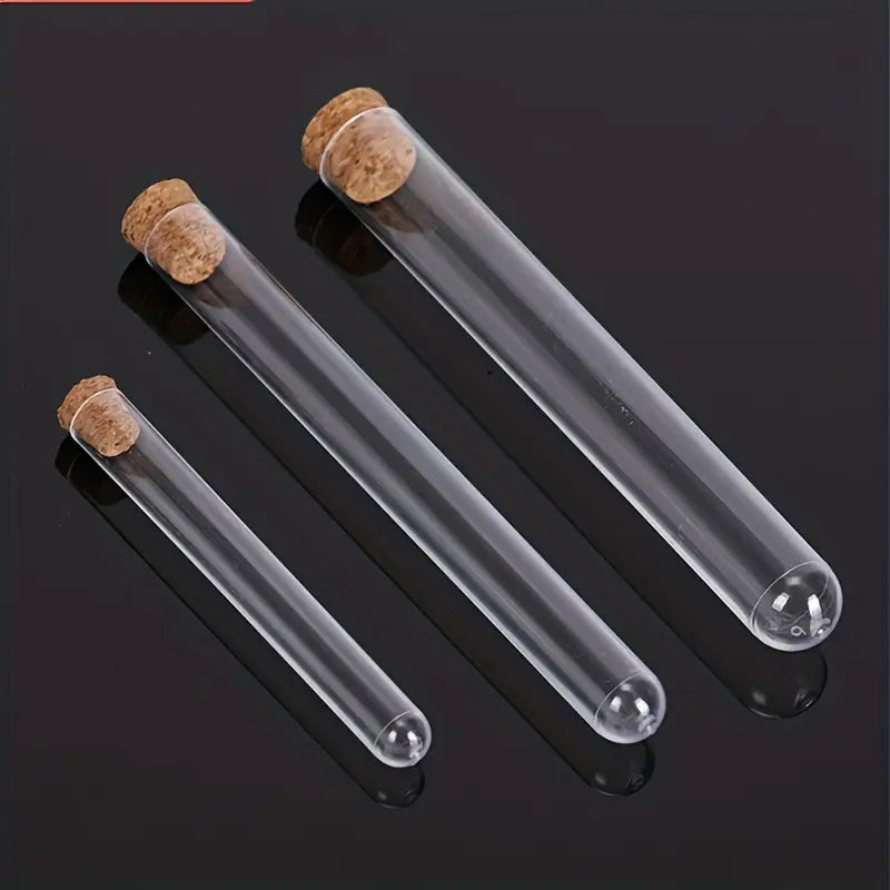 Éprouvettes en Verre avec Bouchon en Liège – Tubes à Essai Transparants pour Expériences et Stockage de Laboratoire