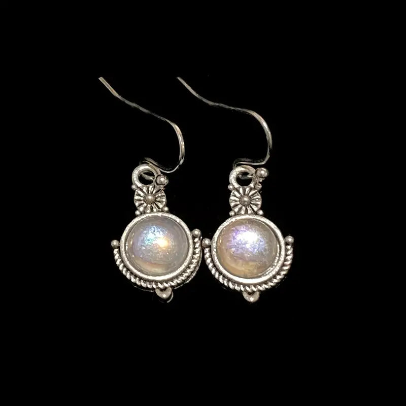 Boucles d’oreilles pendantes femme argent antique avec pierre de lune – Bijoux bohème chic