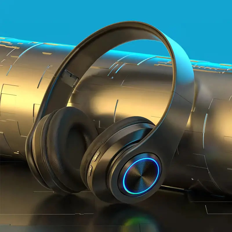Casque Audio Bluetooth Sans Fil avec Lumières LED – Écouteurs Stéréo Pliable Confortable pour Musique et Gaming