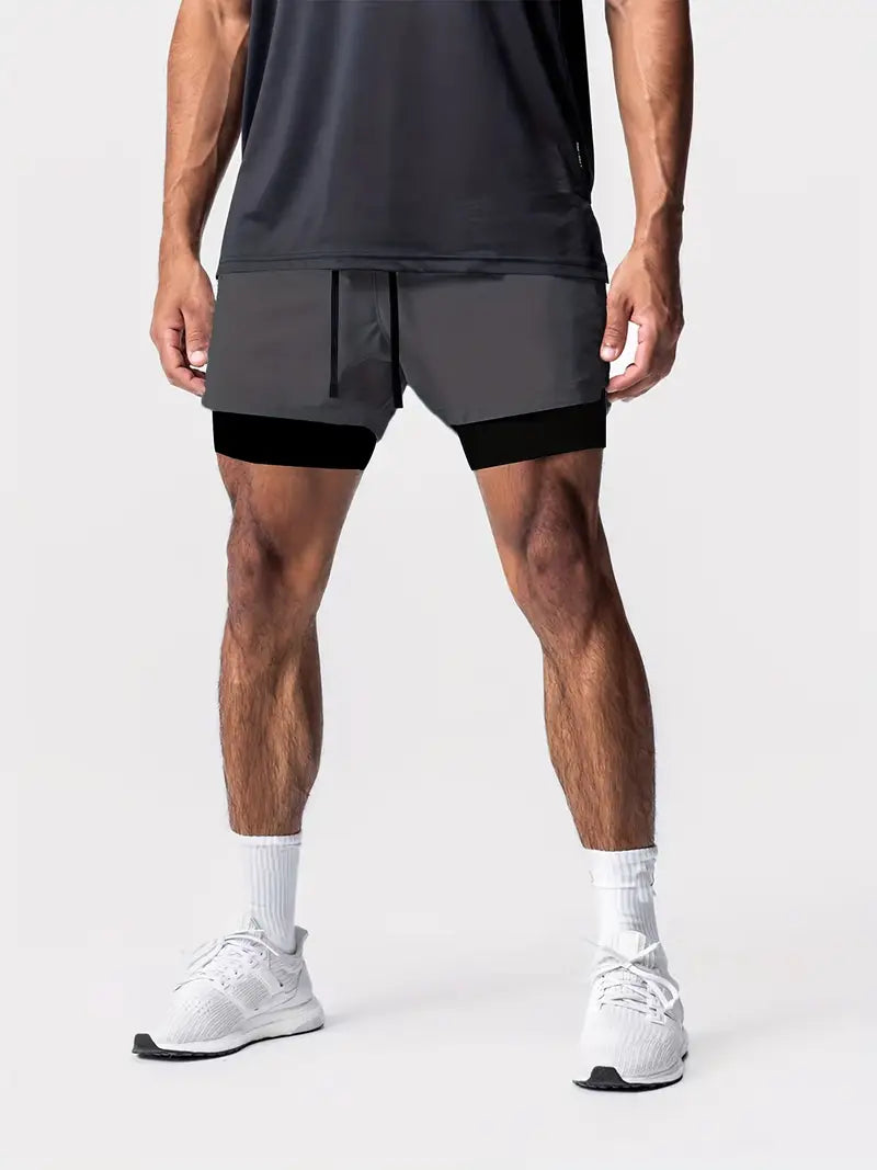 Short de sport homme 2 en 1 – Running & Fitness – Léger, respirant avec cuissard intégré