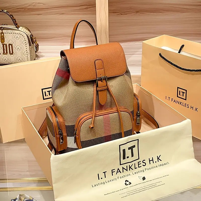 Sac à dos femme en toile et cuir – Élégant, pratique avec poches latérales