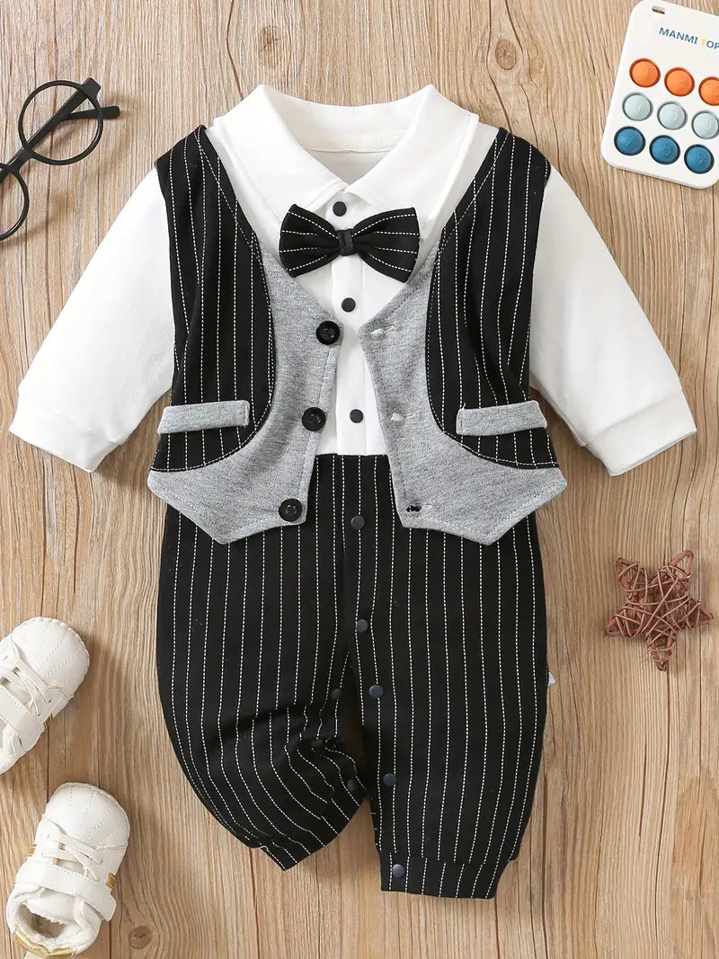 Ensemble Bébé Garçon Chic avec Nœud Papillon – Tenue Élégante Cérémonie ou Baptême