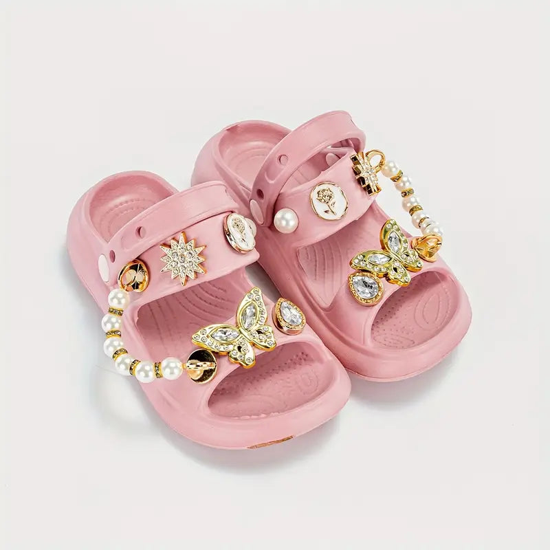 Sandales fille perles et papillon doré – Chaussures d’été élégantes et confortables