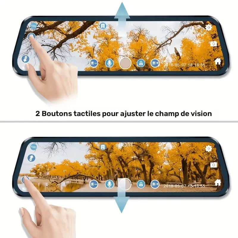 Rétroviseur Voiture Tactile avec Caméra Intégrée – Grand Écran HD, Champ de Vision Réglable