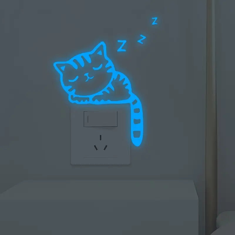 "Sticker mural chat lumineux phosphorescent – Autocollant mignon pour interrupteur ou chambre d’enfant