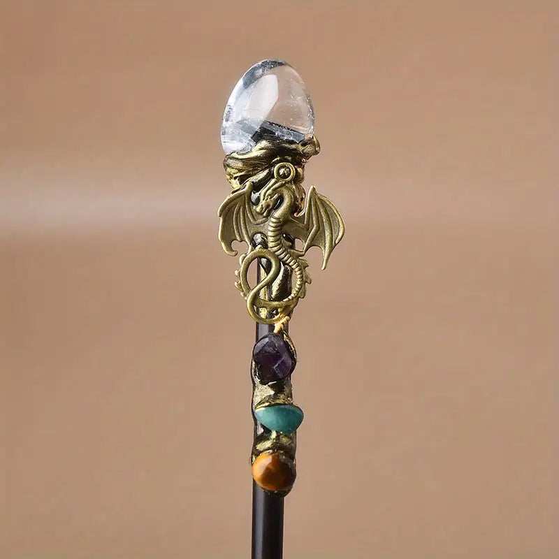 Baguette magique avec cristaux – Accessoire de déguisement fantasy et cosplay sorcier