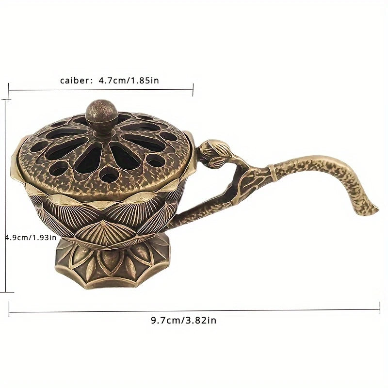 Encensoir sculpté vintage – Brûleur d’encens artisanal avec poignée longue, style oriental