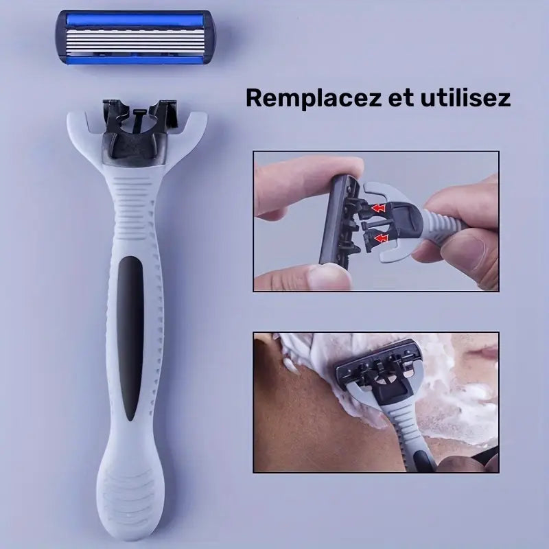 Lot de 2 Rasoirs Homme avec 20 Recharges – Rasage Précis à 3 Lames, Têtes Remplaçables pour Peau Douce & Confort Quotidien