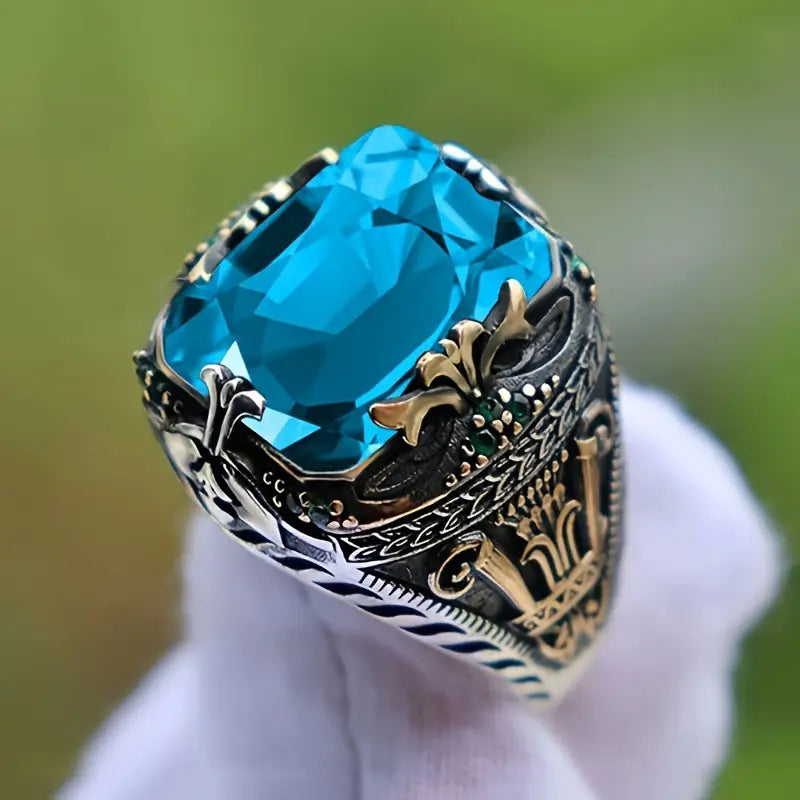 Bague homme vintage en argent avec pierre précieuse jaune – Bijou massif et élégant