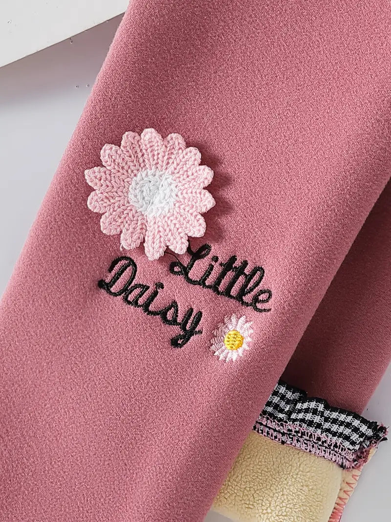 Pantalon Legging Fille Hiver – Doublé Chaud avec Motif Fleur Daisy