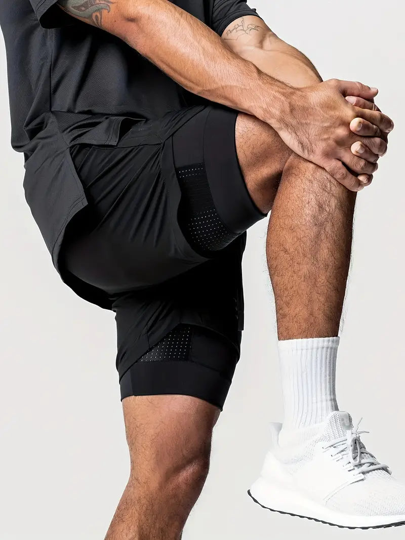 Short de sport homme 2 en 1 – Running & Fitness – Léger, respirant avec cuissard intégré