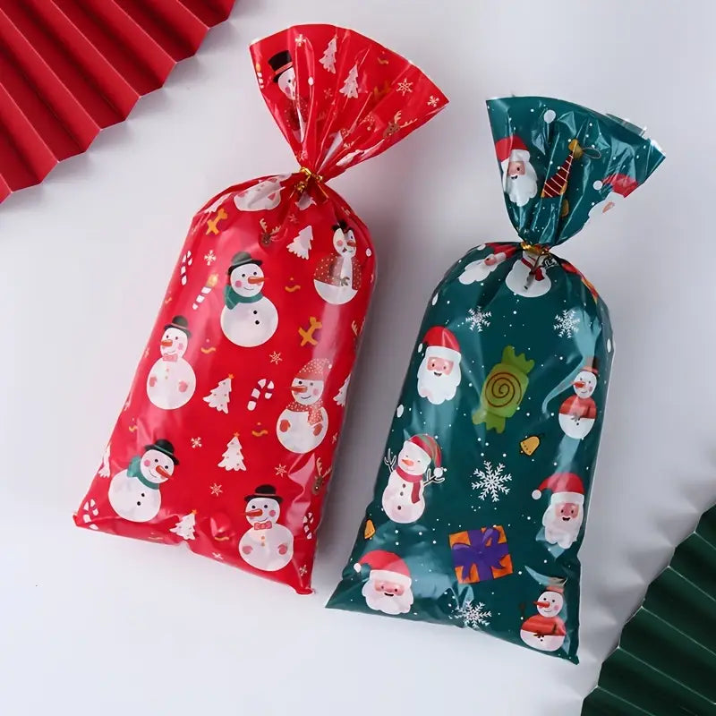 Sachets Cadeaux de Noël – Pochettes Festives avec Motifs Père Noël et Lutins pour Emballage Cadeaux