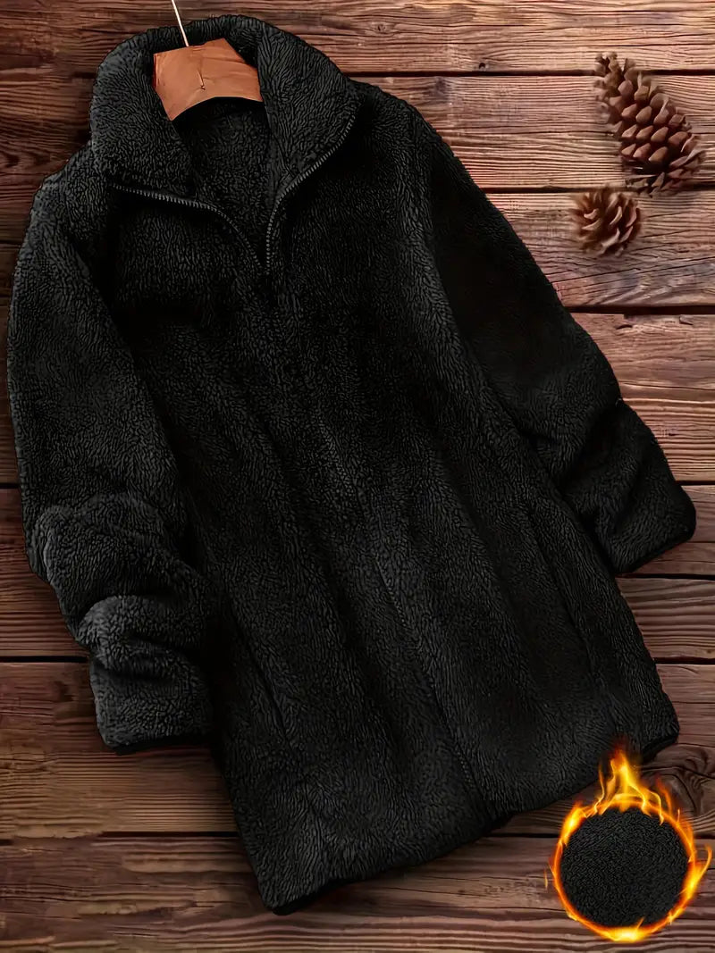 Veste Polaire Femme Hiver à Zip – Molleton Chaud Effet Mouton Vert Fluo, Douce et Confortable