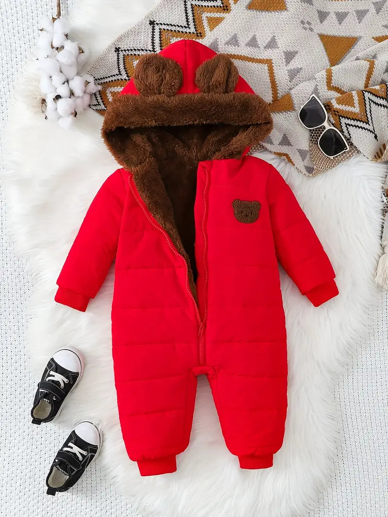 Combinaison Body Bébé Hiver Vert avec Capuche Ours – Chaud et Confortable