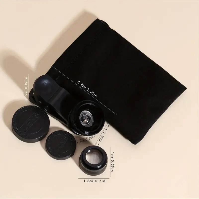 Kit Objectif Smartphone avec Clip – Lentille Grand Angle, Macro et Fisheye avec Pochette de Rangement