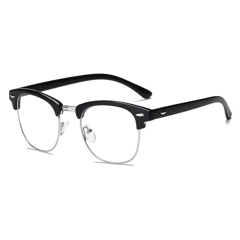 Lunettes de vue femme rétro – Monture demi-cerclée noire et argent élégante