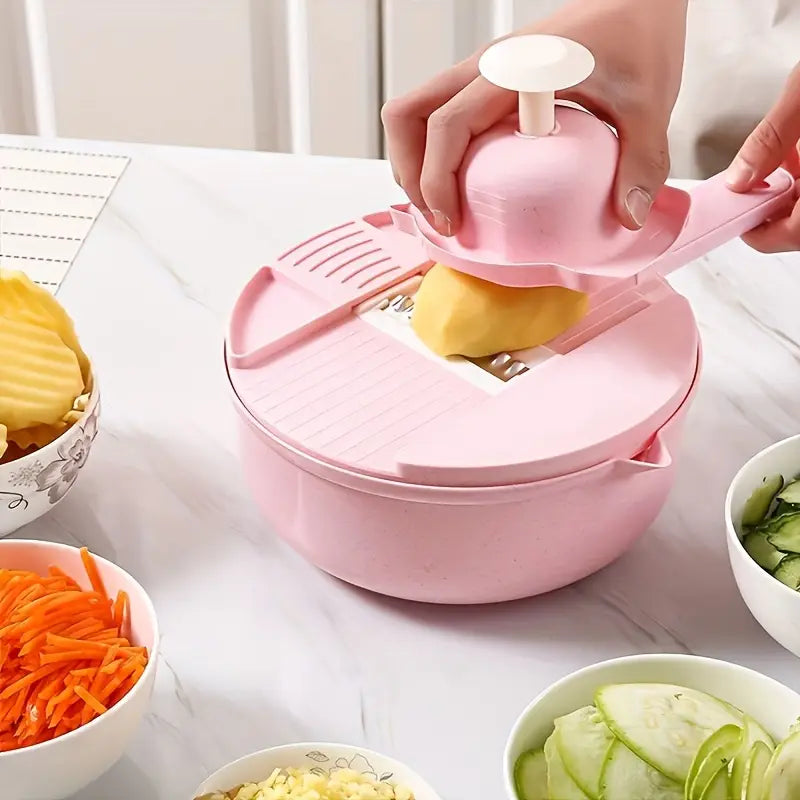 Mandoline de Cuisine 12 en 1 avec Râpe et Bac Collecteur – Coupe-Légumes Sécurisée et Pratique