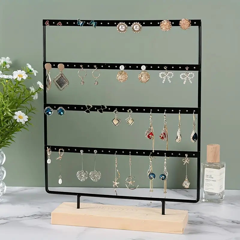 Support présentoir à bijoux mural en bois et métal – Rangement collier, bracelet et accessoires