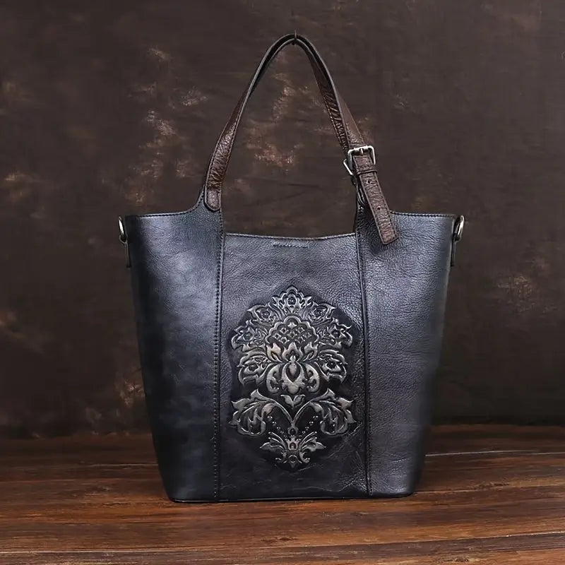 Sac à main femme en cuir noir gravé  Élégance intemporelle et style raffiné