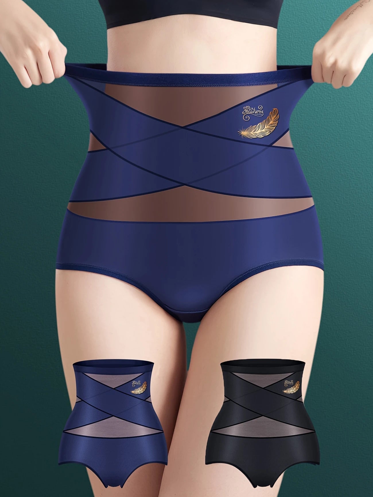 Lot de 2 Shorty Gainant Femme Taille Haute avec Tulle Croisé – Effet Sculptant, Maintien Ventre Plat et Silhouette Redessinée