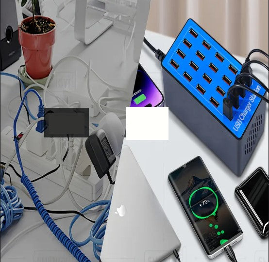 Station de Charge USB 20 Ports – Hub Multiprise Rapide pour Smartphones, Tablettes et Gadgets Électroniques