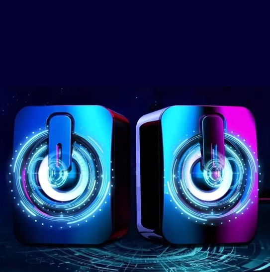 Enceintes USB Stéréo avec Lumières LED RGB – Haut-Parleurs de Bureau pour PC, Ordinateur Portable et Gaming