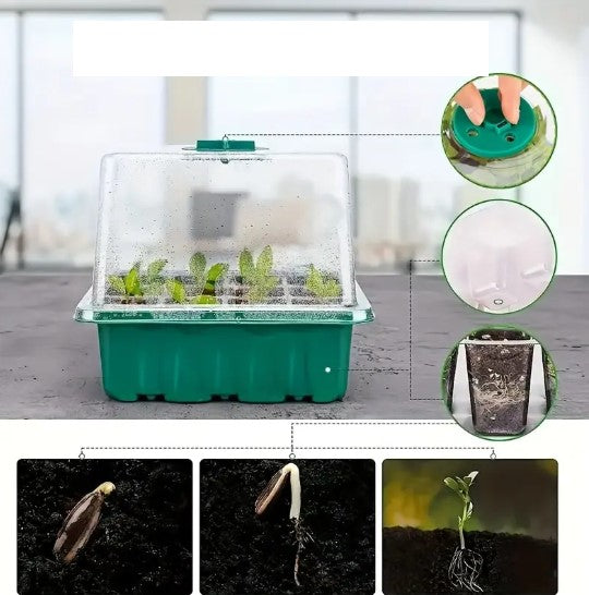 Kit Mini Serre avec Éclairage LED pour Semis – 2 Bacs Chauffants avec Lampe de Croissance, Outils et Étiquettes Inclus