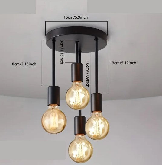 Plafonnier Industriel Moderne à 4 Ampoules – Luminaire Suspendu Design Vintage pour Salon et Salle à Manger