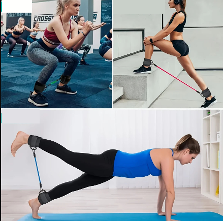 Kit Élastique de Résistance pour Jambes et Fessiers – Bandes avec Fixation Chevilles pour Entraînement à Domicile, Yoga et Fitness