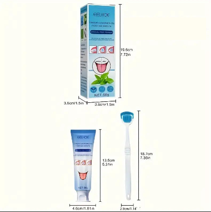Kit Gel Nettoyant pour Langue + Brosse – Élimine la Mauvaise Haleine, Rafraîchit l’Hygiène Buccale, 50g