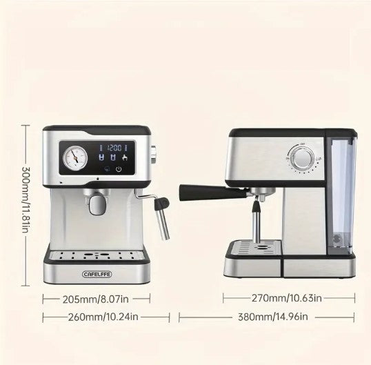 Machine à Café Expresso Professionnelle 20 Bars – Cafetière Électrique avec Buse Vapeur, Écran LED et Réservoir Grande Capacité