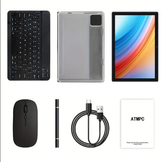Pack Clavier Sans Fil + Souris Bluetooth avec Étui – Compatible Tablette Android 15, 12Go RAM