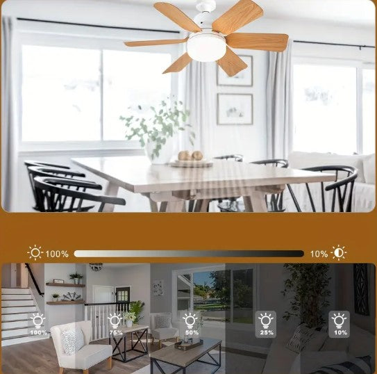 Ventilateur de Plafond avec Lumière LED et Pales Effet Bois – Design Moderne et Silencieux