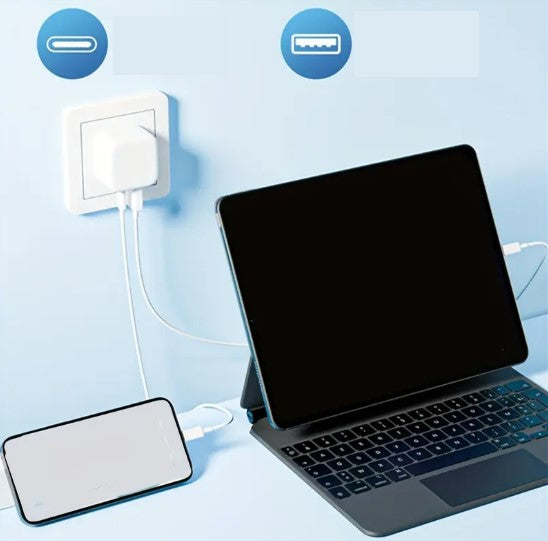 Chargeur mural rapide USB Type-C + QC 3.0 – Prise UK 18W pour smartphone, tablette et appareils électroniques