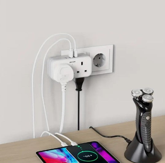 Adaptateur Prise Murale Universel avec 3 USB + 2 Prises Secteur – Chargeur Compact pour Maison et Voyage