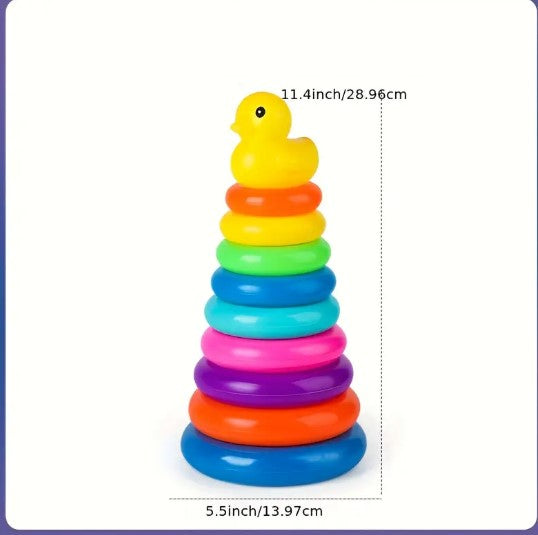 Jouet d’Éveil Empilable Bébé – Anneaux Colorés en Plastique avec Canard
