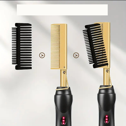 Peigne Chauffant Électrique 3 Niveaux – Lisseur à Chaud pour Cheveux et Barbe, Coiffage Rapide & Anti-Frisottis