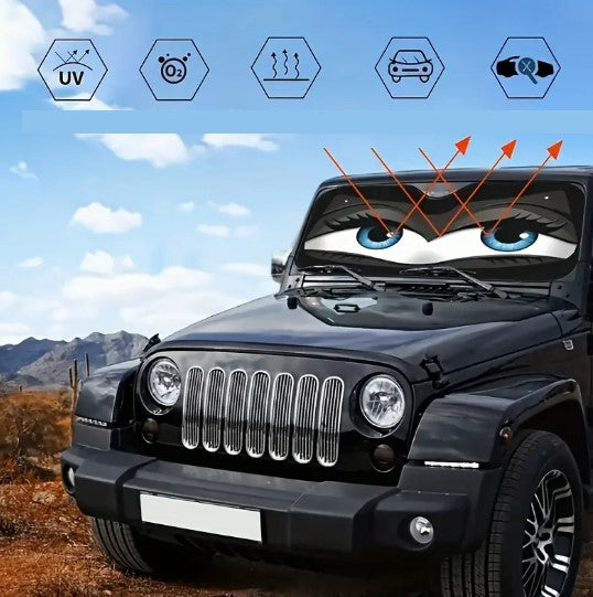 Pare-soleil voiture yeux bleus – Protection pare-brise anti-chaleur avec design fun et original